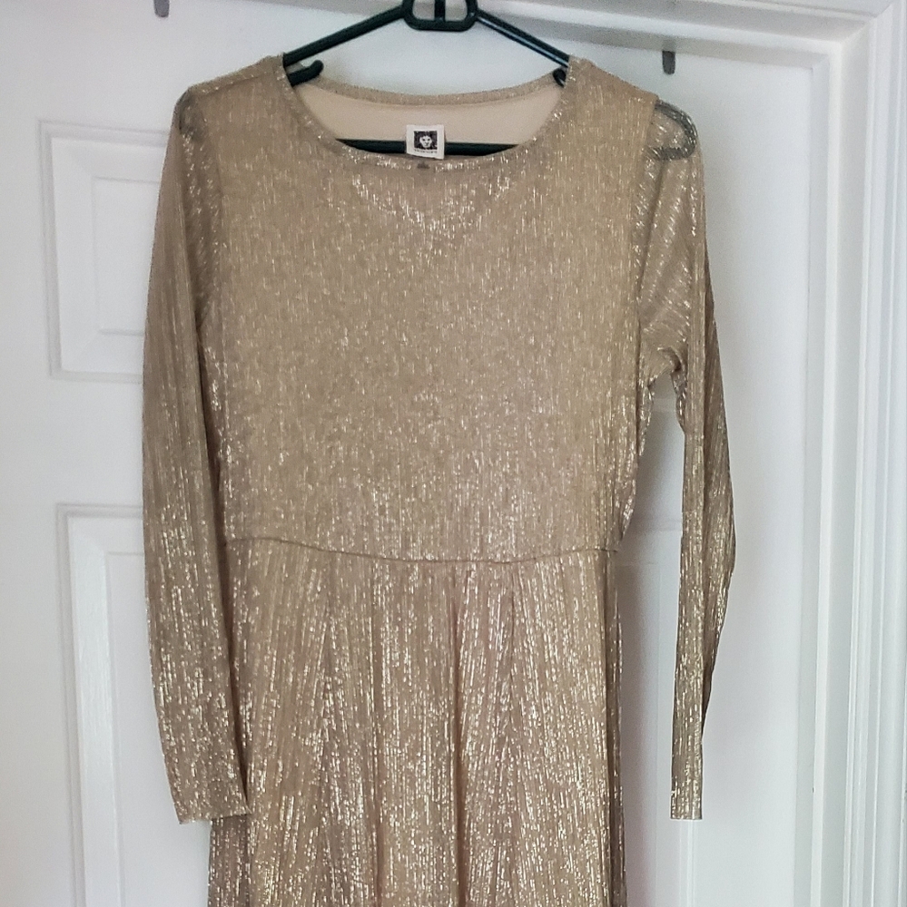 Fabulous Gold Anne Klein Bella Crinkly Dress - Picture 2 of 7